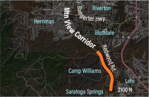 Map showing future extension of Mountain View Corridor from Herriman to Utah County