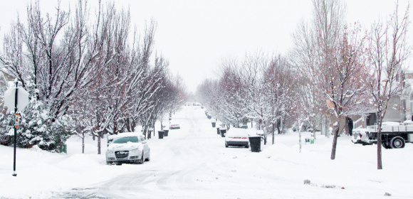 A Herriman neighborhood is covered in snow during a winter storm in February 2019.
