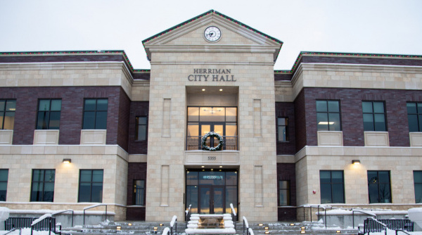 The Herriman City Hall pictured at sunrise in December 2019