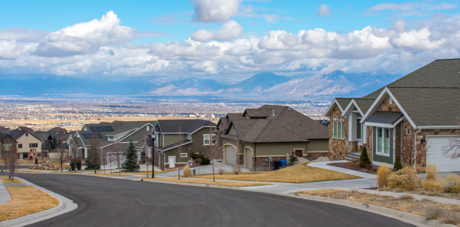 A few houses in the foothills of Herriman overlooking the county and Wasatch Front