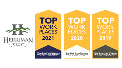 Herriman City logo next to SL Tribune Top Places to Work logo