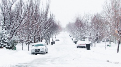 Cars parked on snow-covered road