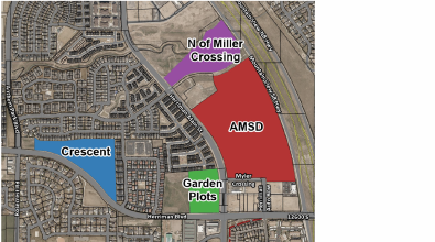 Map showing the four main areas of the Herriman Auto Mall project