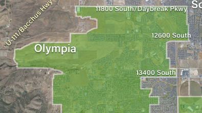 Map highlighting the Olympia property inside Herriman City boundaries